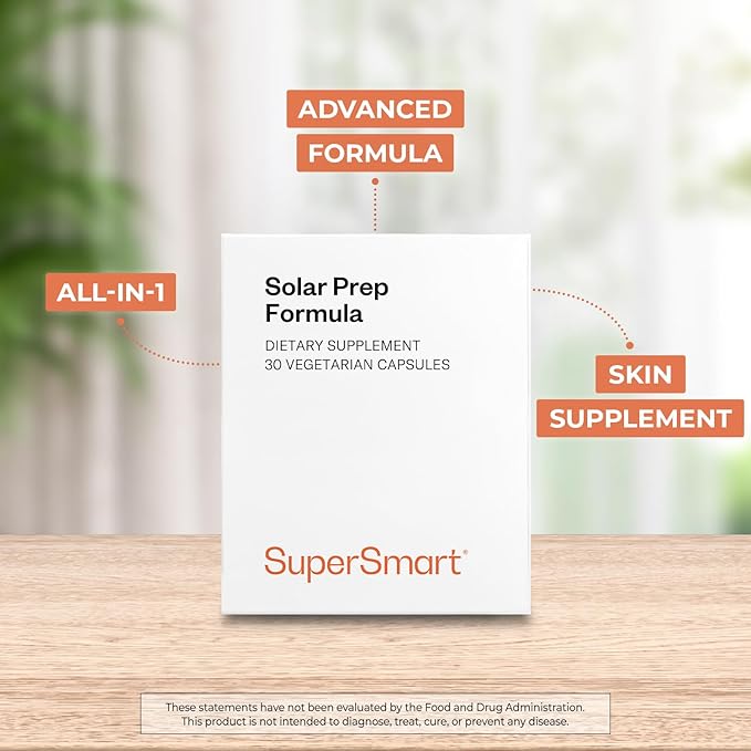 Supersmart Solar Prep Formula (Advanced Formula) - with Beta Carotene Biotin - Skin Supplement | Gluten Free &amp Vegetarian Friendly - 30 Capsules