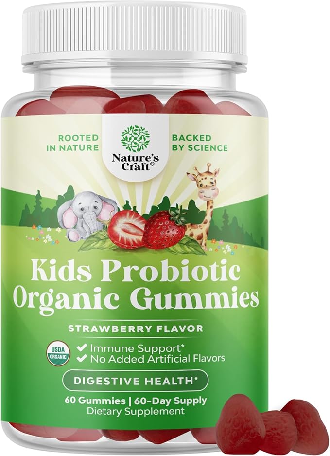 USDA Organic Kids Probiotic Gummies - Gut Bacteria Probiotics for Digestive Health &amp Stomach Relief - Gentle 2.5B CFU Kids Immune Support &amp Gut Heath Supplement - Vegan &amp Non-GMO Chews - 6