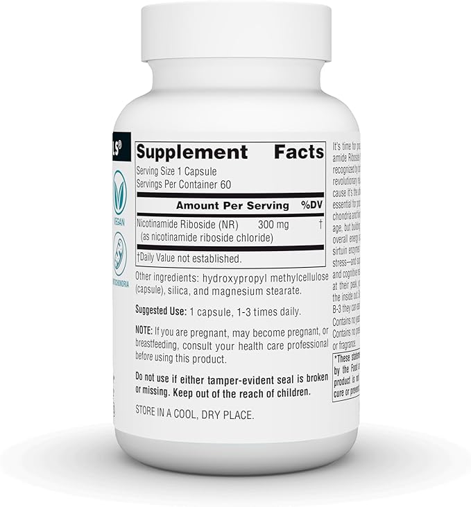 Source Naturals NR Nicotinamide Riboside Vegan Dietary Supplement for Mitochondria Healthy Aging Cells &amp Energy* Premier Fuel for NAD+ Levels 300 mg - 60 Vegan Capsules