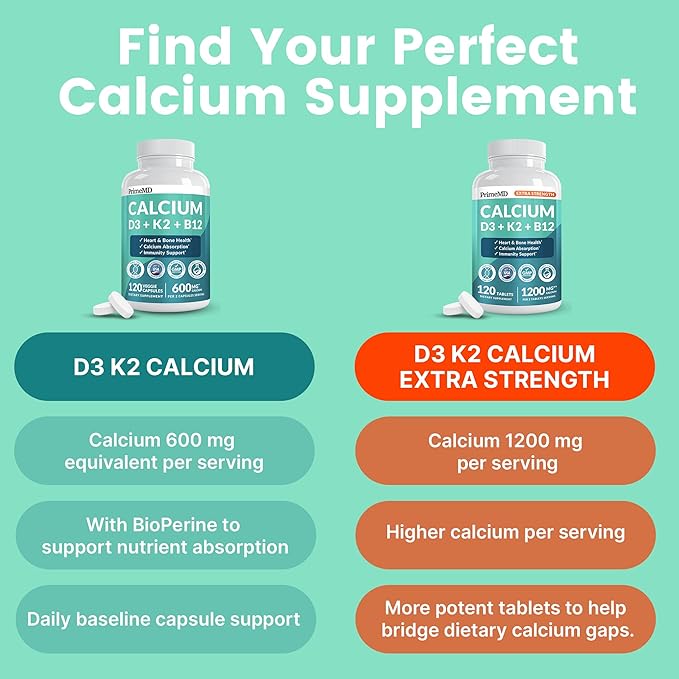 4-in-1 Calcium Supplements for Women and Men - Calcium with Vitamin D3 K2 5000 IU Supplement 601mg per Serving for Heart Bones &amp Body Defenses - Gluten-Free Vegan-Friendly (240 ct)