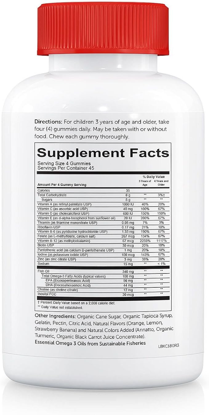 SmartyPants Kids Complete Daily Gummy Vitamins Gluten Free Multivitamin &amp Omega 3 Fish OilDHA/EPA Fatty Acids (180 Count)