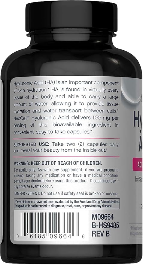 NeoCell Hyaluronic Acid Capsules | 60 Pills | 100mg | Advanced Formula Supplement | Skin Hydration &amp Suppleness