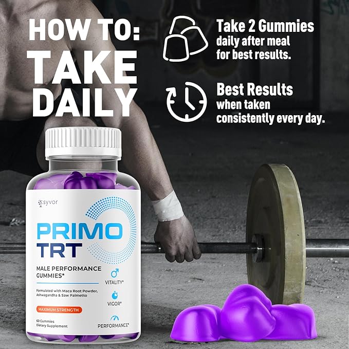 (3 Pack) Primo TRT Gummies for Men Official Primo TRT Male Performance Gummys with Maximum Strength Ingredients Advanced PrimoTRT Male Health Support Supplement with Premium Vitamins (180 Gummies)