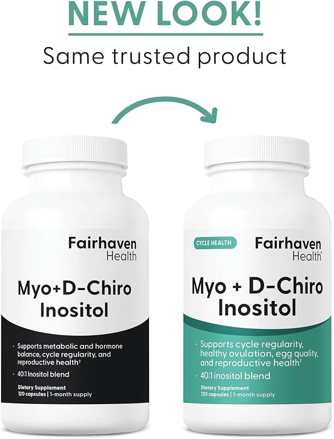 Fairhaven Health Myo-Inositol and D-Chiro Inositol for Women with PCOS | 40:1 Ratio | Inositol Supplement for Hormone and Ovarian Health | Myoinositol | Vitamin B8 | 120 Capsules