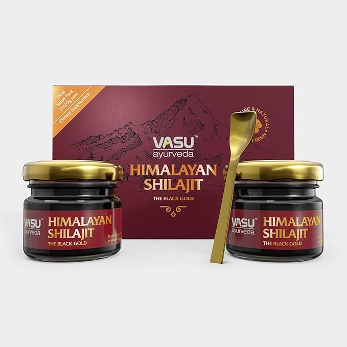 VASU Ayurveda Himalayan Shilajit Resin 400mg – Lab Tested Natural Energy Booster with Fulvic Acid &amp 85+ Trace Minerals – Pure Shilajit for Men &amp Women – 100 Days Supply for Strength &amp Stam