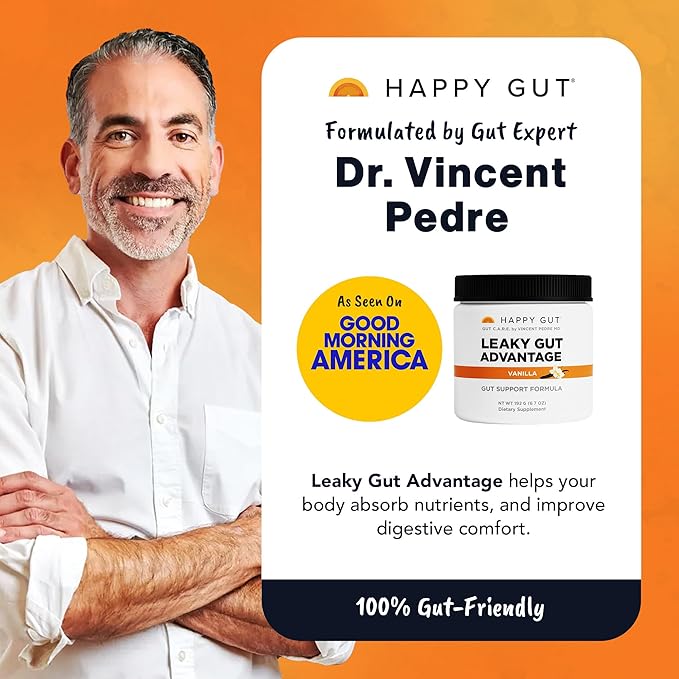HAPPY GUT Leaky Gut Advantage - Doctor-Formulated Supplement for Discomfort - L-Glutamine N-Acetyl-D-Glucosamine Aloe Vera DGL Zinc - Vanilla Flavor 192g