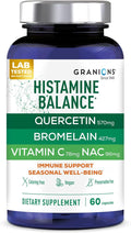 Granions Histamine Balance Complex - Quercetin with Bromelain NAC and Vitamin C - D-Hist Seasonal Histamine Blocker &amp Immune Support Supplement for Adults and Children - 60 Vegan Capsules