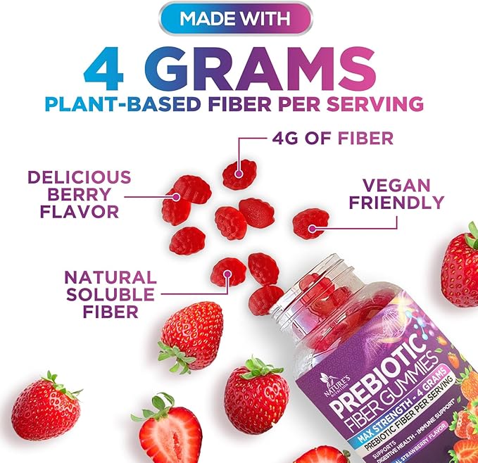 Fiber Gummies For Adults - Daily 3X Strength Soulable Fiber 4g Per Serving Gummy Supplement Prebiotic Gummy Digestive Health Support - Plant Based Fiber Regularity &amp Digestion Support - 120 Gummi