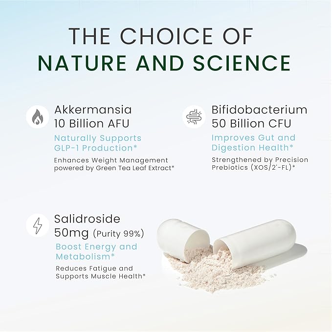 60Billion Akkermansia Muciniphila with Bifidobacterium Supports GLP-1 Production Naturally Delayed Release Advanced Gut Health Appetite &amp Craving Control Made in USA 30 Servings