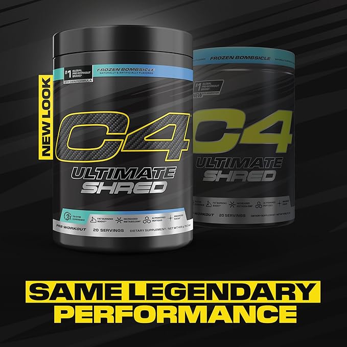 Cellucor C4 Ultimate Shred Pre Workout Powder Metabolism Supplement with Cayenne Extract+300mg Caffeine+TeaCrine+Dynamine - Frozen Bombsicle 20 Servings