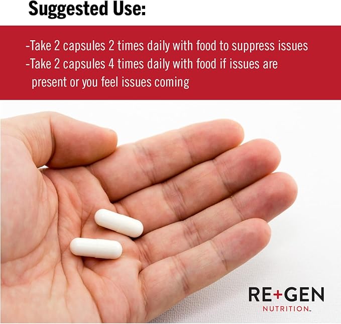 Re+Gen Nutrition H Rescue Immune Support Supplement for Adults Capsules with Zinc Vitamin C L lysine Amino Acid &amp Oregano Oil for Immunity Health in Men &amp Women 120 Capsules