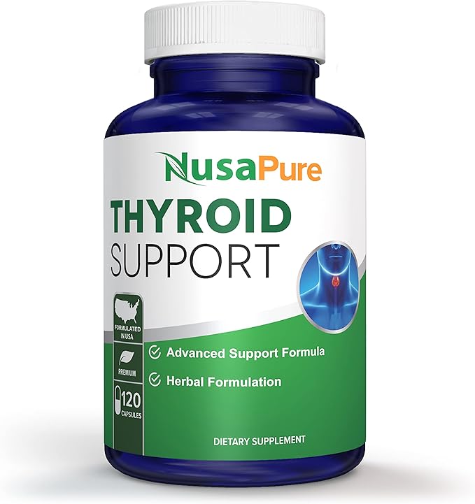 NusaPure Thyroid Support Supplement (Non-GMO) 120 caps Ashwaganda Iodine Zinc kelp Vitamin B12 L-Tyrosine Selenium Copper