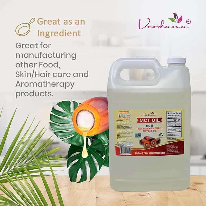 Verdana Food Grade MCT Oil – 1 Gallon (128 Fl Oz) – Premium C8/C10 Triglycerides – Keto &amp Paleo Friendly – Non-GMO Kosher – Trusted Brand for Energy Sports Nutrition Aromatherapy &amp Massage