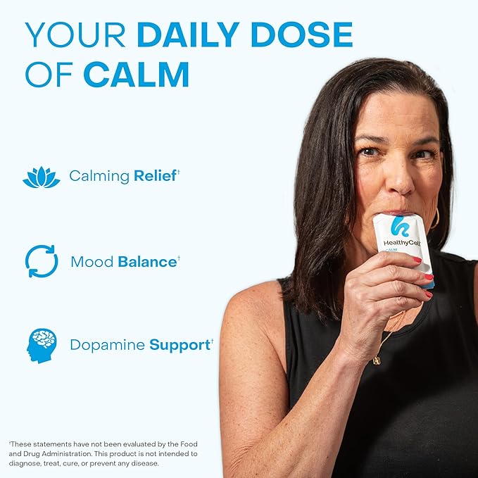 Healthycell Calm Mood Daily Liquid Supplement - Cortisol Manager &amp Mood Support Supplement for Stress with Ashwagandha L-Theanine Magnesium 5-HTP GABA &amp Saffron - 14 Gel Packs