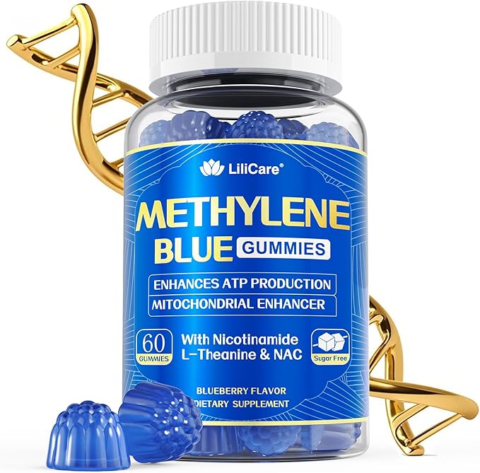 LILICARE Men's Methylene Blue Gummies 7mg Methylene Blue for Humans Supplement w/NAC VIT B3 &amp L-Theanine Brain &amp Mitochondrial Support Enhances Energy Focus and Cognitive Sugar Free 60