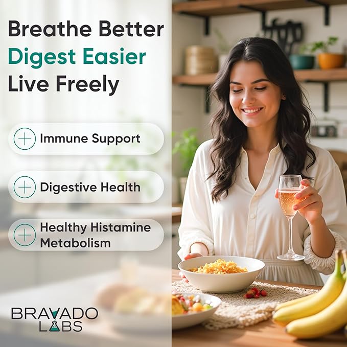 Bravado Labs DAO Supplements Histamine Blocker - Extra Strength 30000 HDU DAO Enzyme + Diamine Oxidase &amp Vitamin C for Daily Histamine Metabolism &amp Immune Support - 120ct
