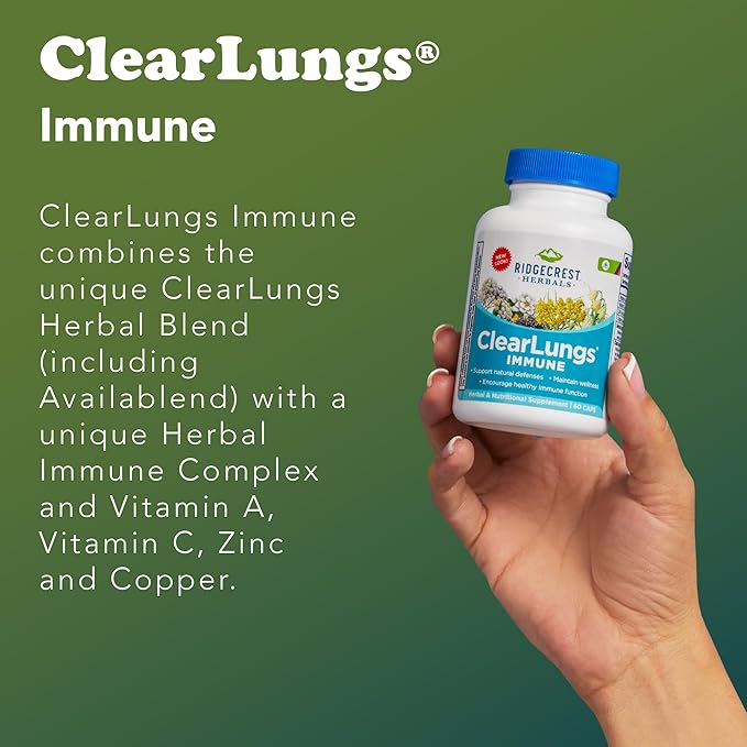RidgeCrest Herbals ClearLungs Immune Lung Support Supplement with Elderberry Zinc Vitamin C Vitamin A Olive Leaf Mullein Lung Wellness Formula for Respiratory Health (60 Vegan Caps 30 Serv)