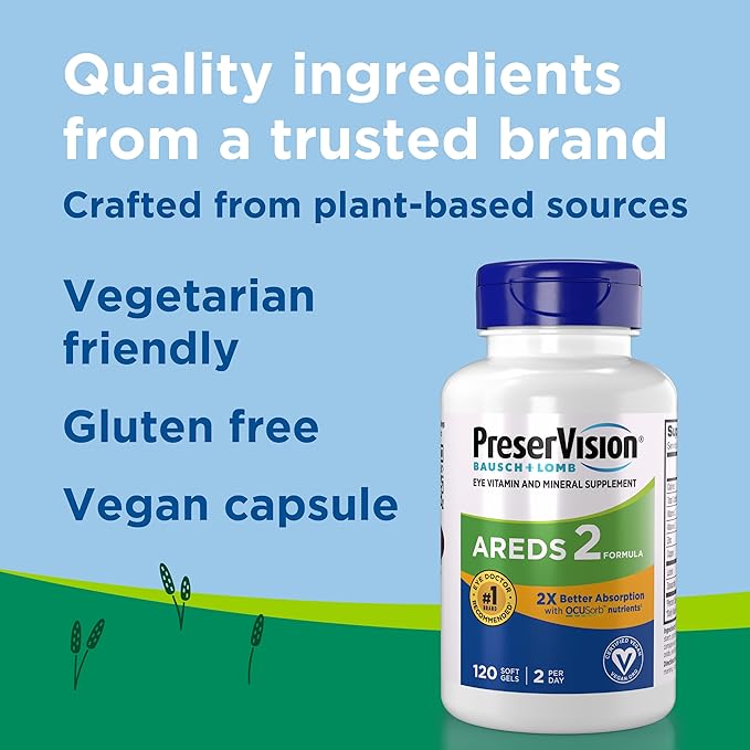 PreserVision AREDS 2 Eye Vitamin &amp Mineral Supplement with OCUSorb 120 Vegan Soft Gels Contains Lutein Zeaxanthin Vitamin C &amp E Zinc &amp Copper Eye Health Supplements for Adults