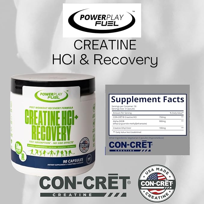 CREATINE HCl + Recovery Capsules for Men and Women Muscle &amp Brain Health Cognitive Function Immune Support - 90 Vegetable Capsules
