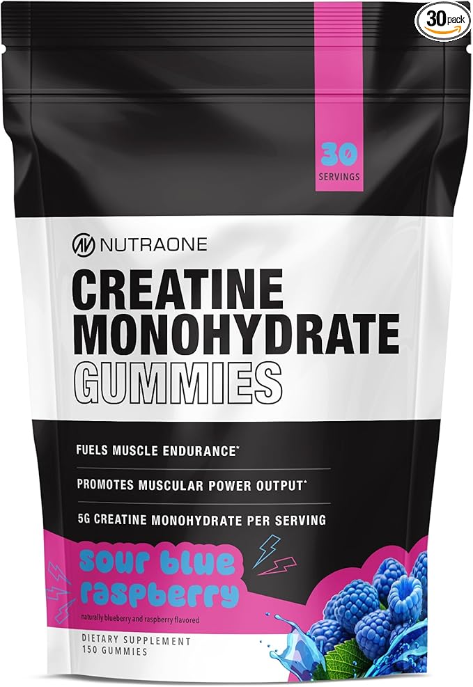 NutraOne Creatine Monohydrate Gummies Pre- and Post Workout Recovery Fuel Muscular Performance Increase Endurance Support Muscle Recovery (Sour Blue Raspberry)