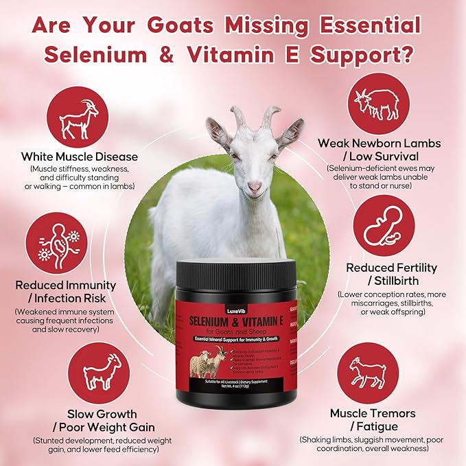E and S Livestock Vitality Formula | Selenium for Goats Sheep &amp All Livestock | Nutrient Support Powder for Energy Balance and Mobility | Feed Mix Additive for Healthy Growth 4 oz(113 g)