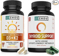 Zhou D3 + K2 &amp Thyroid Support - Vitamin D3 K2 Supplement for Women &amp Men with 5000 IU of Vit D &amp MK-7 Thyroid Supplement with Zinc Iodine &amp Selenium Metabolic Health - 60 Capsules
