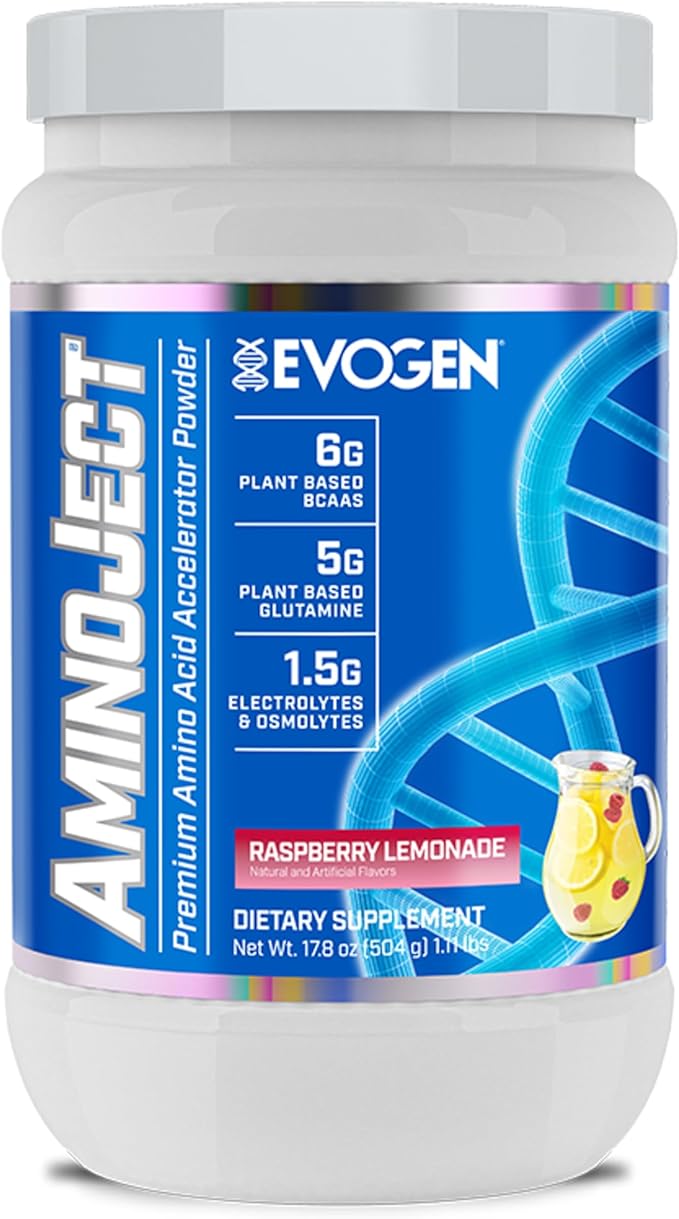 Evogen AminoJect - Premium BCAA Powder &amp EAA Recovery Formula with Electrolytes | Amino Acids Supplement for Muscle Growth Hydration &amp Recovery | Raspberry Lemonade | 30 Servings