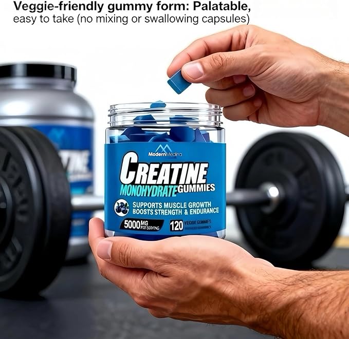 Creatine Monohydrate Gummies Blueberry Flavor Creatine Gummy with 5000mg per Serving 120 Count Vegan Dietary Supplement for Muscle Growth Strength Endurance