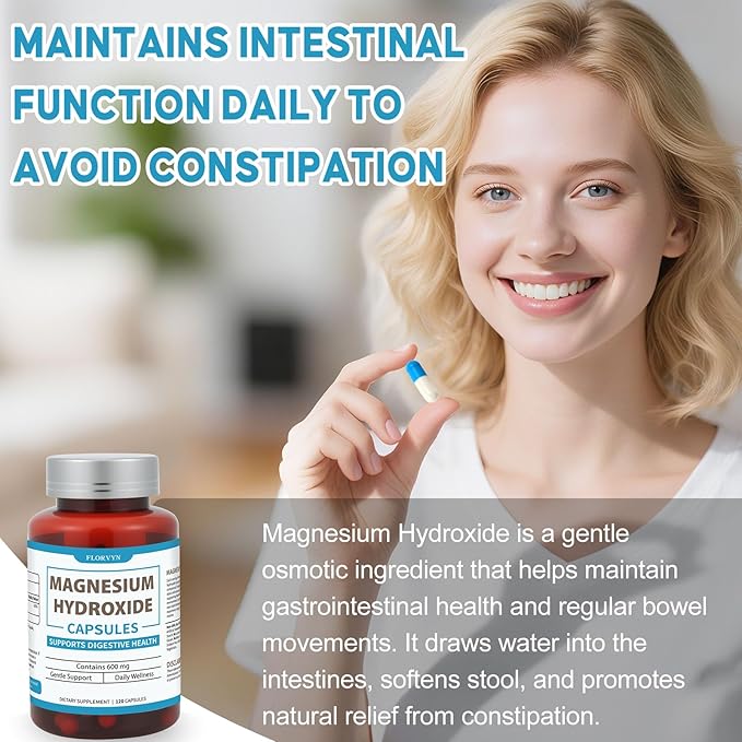 Magnesium Hydroxide Capsules Gentle Osmotic Digestive Regularity Support Helps Maintain Comfortable Bowel Routine Daily GI Balance for Adults - 120 Capsules