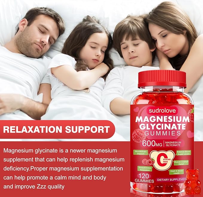 Magnesium Glycinate Gummies 600mg- Sugar Free Mg Potassium Supplement with Magnesium Glycinate Vitamin D B6 and CoQ10 for Calm Support &amp Sleep for Adults 60 Days Supply ((Pack of 2) Raspberry)