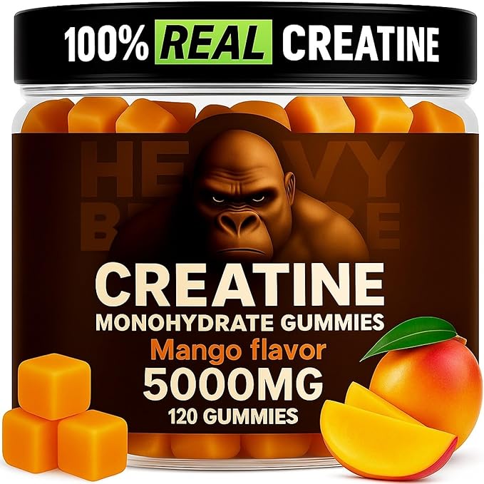 Creatine Monohydrate Gummies 5g Sugar Free Creatine with Vitamin B12 and L-Taurine | Muscle Growth for Men and Women | Low Calorie Formula 120 Gummies for 30 Servings Mango