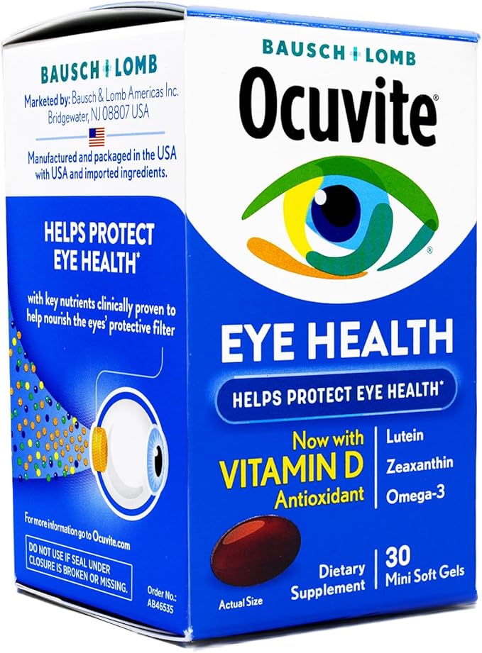Ocuvite Eye Health Supplement with Vitamin D Mini Softgels 30 Count (Pack of 2)