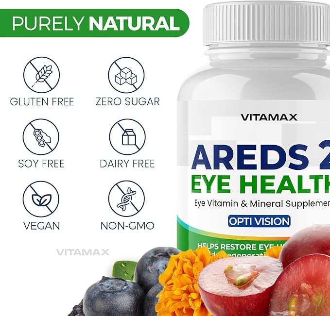 AREDS 2 Eye Vitamins - Lutein Zeaxanthin Bilberry Astaxanthin Mineral Vision Supplement - Supports Eye Strain Dry Eyes Pressure and Vision Health - Made in USA - 120ct