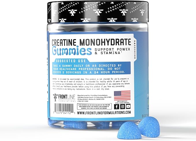 Creatine Monohydrate Gummies 5g Creatine per Serving Sugar-Free Creatine Supplement for Strength Lean Muscle &amp Cognitive Support Sour Blue Razz 120 Gummies
