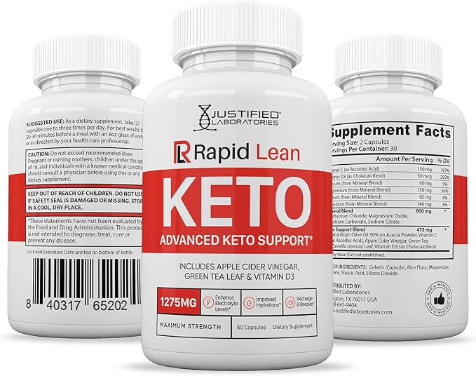 (3 Pack) Rapid Lean Keto ACV Pills 1275MG Keto Support Blend Capsule Alternative to Keto ACV Gummies Formulated with Apple Cider Vinegar Extra Virgin Olive Oil Powder Green Tea Leaf 180 Capsules
