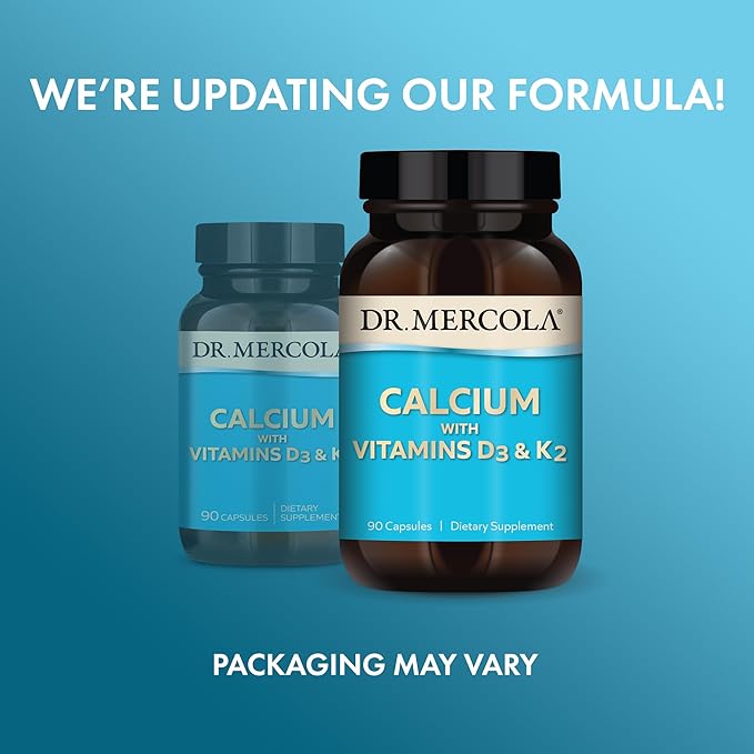 Dr. Mercola Calcium with Vitamins D3 &amp K2 - Supports Bone &amp Heart Health* - Calcium with Vitamins D3 &amp K2 - Eggshell-Derived - Non-GMO Gluten-Free &amp Soy Free - 90 Capsules (90 Serving