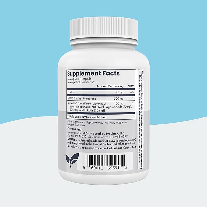 Joint Support Supplement with Natural Eggshell Membrane Glucosamine Chondroitin Collagen Hyaluronic Acid and Boswellia for Joint Health Flexibility and Mobility - 4-Week Supply