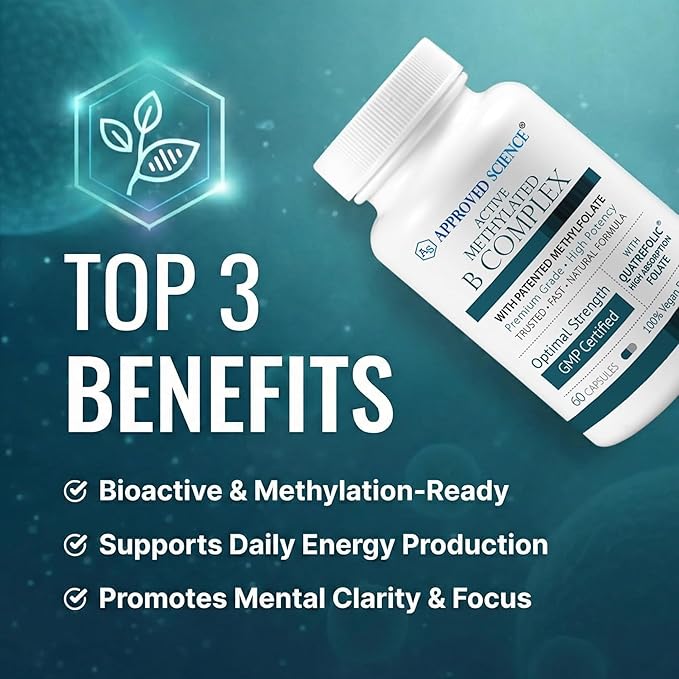 Approved Science Methylated B Complex – Full Bioactive Vitamin B Complex - Folate (5-MTHF) Methylated Vitamin B12 P5P – Methylation Support – Choline Betaine - 60 Capsules