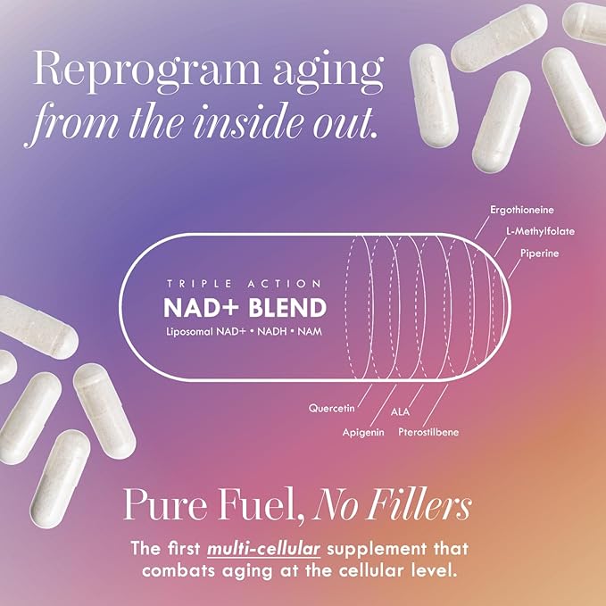 NAD+ Supplement – Triple Action Liposomal NAD+ &amp NADH Formula for Cellular Energy Mitochondrial Support and Longevity Developed by Dr. Halland 60 Capsules (30-Day Supply)