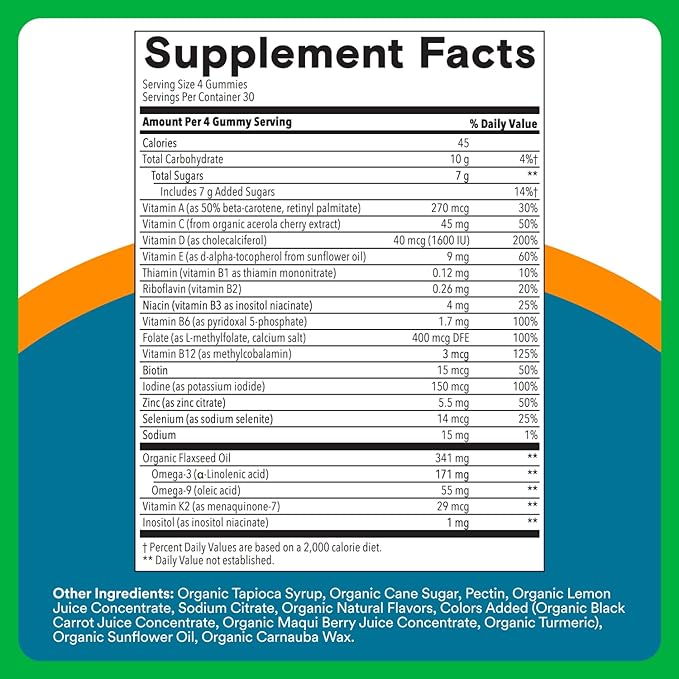 SmartyPants Multivitamin for Men Organic Gummies: Methylfolate Omega 3 (ALA) Vitamin D3 C Vitamin B12 B6 A K &amp Zinc for Immune Support Biotin Vegetarian 120 Gummies (30 Day Supply)
