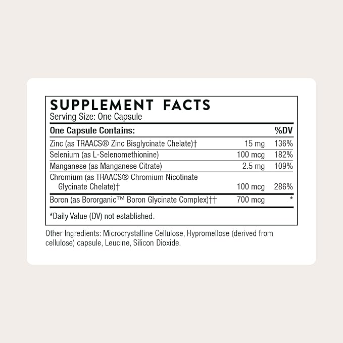 THORNE - Trace Minerals - Optimally Absorbed Chelated Mineral Supplement with Zinc Boron Selenium Chromium &amp Manganese - Third-Party Certified - Gluten Dairy &amp Soy-Free - 90 Capsules
