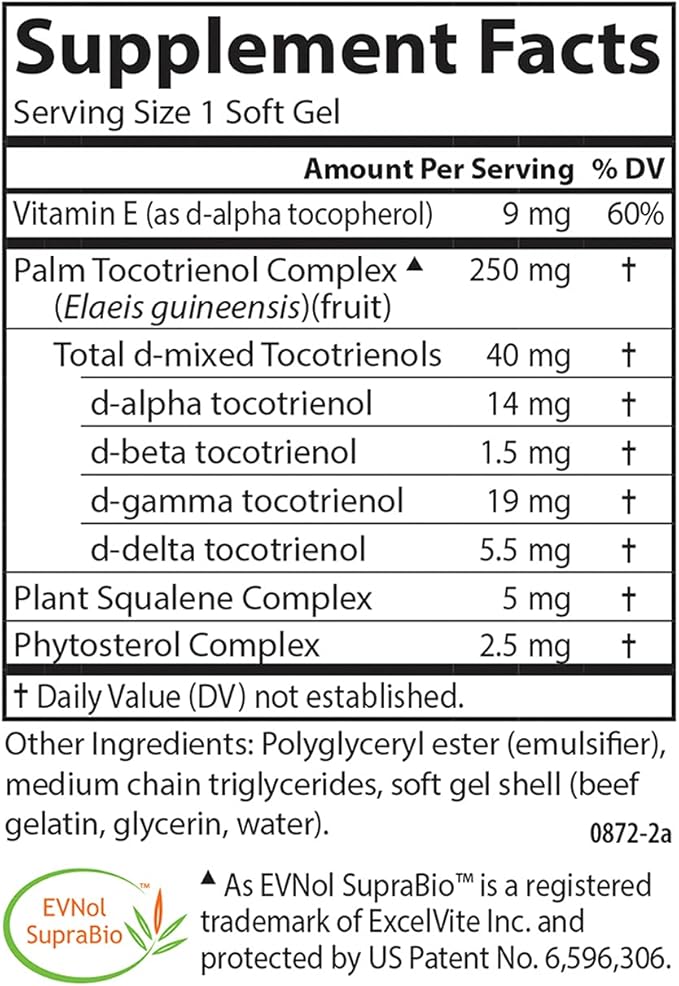 Carlson - Tocomin SupraBio Full Spectrum Tocotrienol Complex Non-GMO Tocotrienols Alpha Beta Gamma Delta 120 Softgels