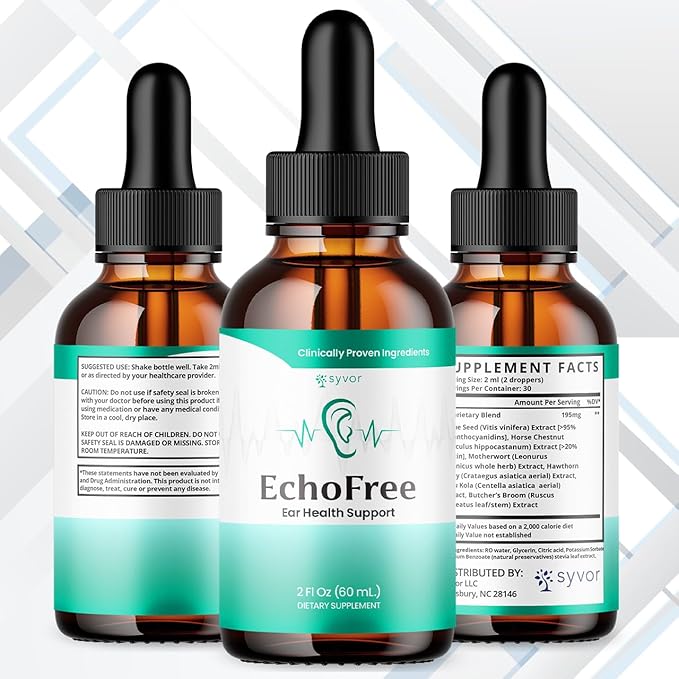 Echo Free Drops Official Echo free Ear Health Support Liquid Supplement with All Natural Proven Ingedinets Echo Free Maximum Strength Plant Based Hearing Support for Ringing Ears (30 Servings)