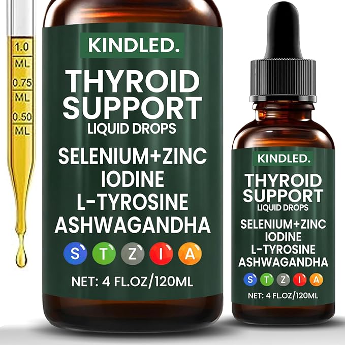 Kindled Thyroid Support Drops | Selenium Zinc Iodine L-Tyrosine Ashwagandha Liquid Drops Thyroid Bloom Support | Body Balance &amp Support - 4 FL.OZ (1)