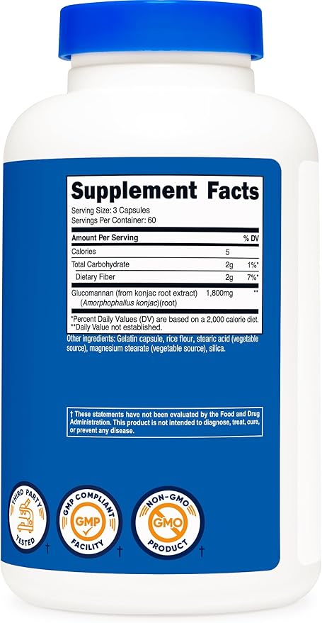 Nutricost Glucomannan 1800mg Per Serving 180 Capsules (2 Bottles)