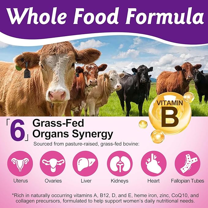 Beef Organ Supplement for Women Beef Liver Capsules Supplement Supports Women's Overall Energy and Health Balance Hormones Energy Menstrual Skin Care Hormone Balance for Women 2x60 Capsules