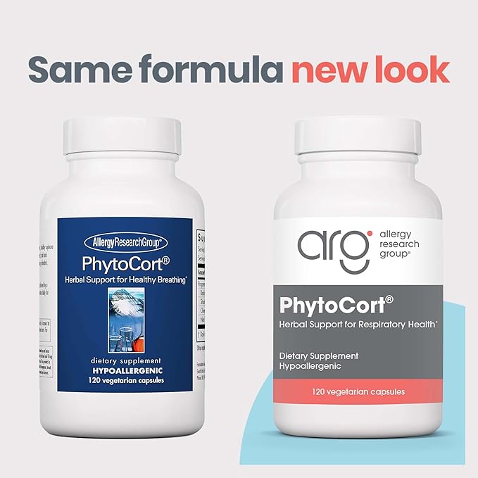 Allergy Research Group PhytoCort Supplement - Respiratory Support Lung Health Lung Detox Lung Cleanse Healthy Breathing Herbal Support Reishi Licorice Noni Vegetarian Capsules - 120 Count