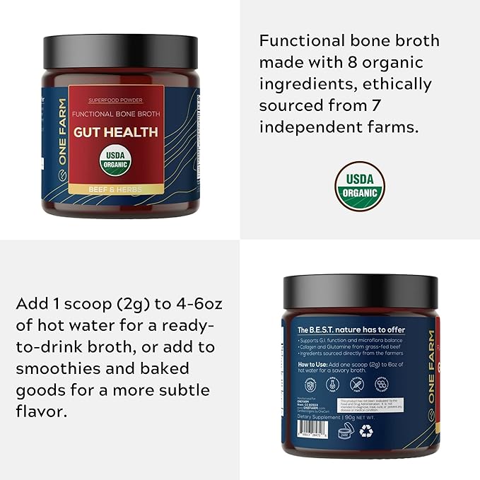 One Farm Organic Turmeric &amp Gut Health Powder Bundle More Than 5% Curcuminoids Bone Broth Prebiotics Adaptogens &amp Mushrooms – USDA Organic Non-GMO Grass-Fed Digestive &amp Immune Suppor