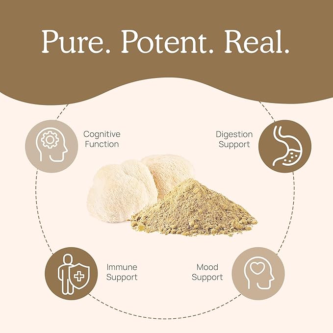 Real Mushrooms Lions Mane Mushroom Supplement - Organic Lions Mane Extract Powder for Overall Wellness with Adaptogens – Functional Vegan Non-GMO Blend with 60 Servings