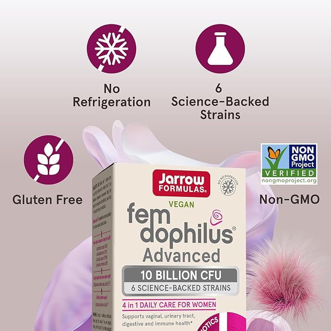 Jarrow Formulas Fem-Dophilus Advanced Vaginal &amp Digestive Probiotics 10 Billion CFU for Vaginal Urinary Tract Digestive &amp Immune Support 30 Capsules (Pack of 2)